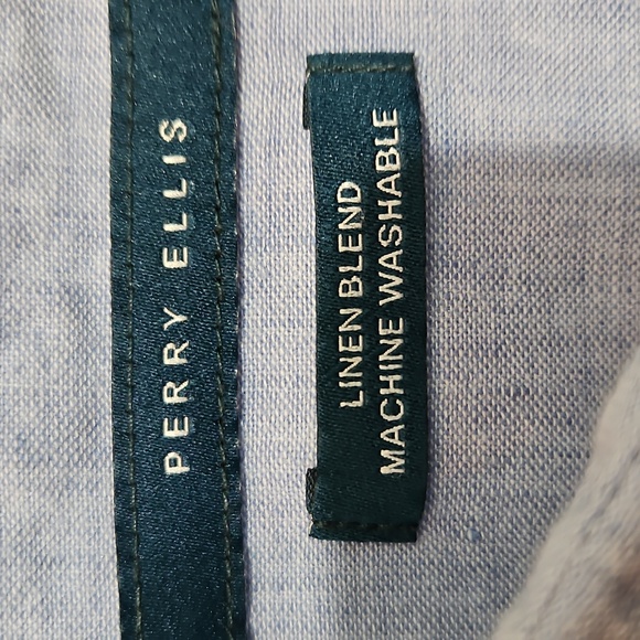 Perry Ellis Blue Linen Blend Button Down Shirt Size Small - Picture 9 of 13